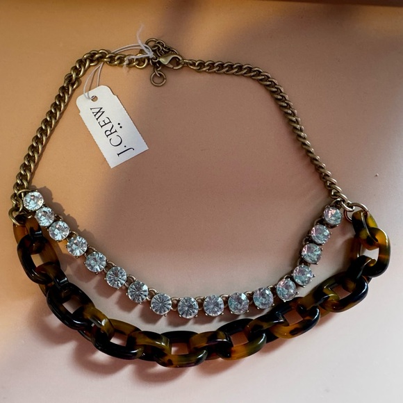 J. Crew Tortoise and Gold Crystal Necklace NWT - Picture 2 of 4